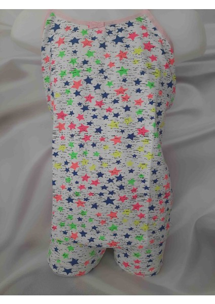 Beyaz Üzerine Renkli Yıldız Desenli Ip Askılı %90 Pamuk %10 Elastan Kız Çocuk Atlet ve Şort Takım modelleri
