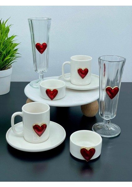 2 Kişilik Porselen Kalpli Fincan ve Lokumluk Seti, Cam Bardaklarla Şık Sunum fiyatları