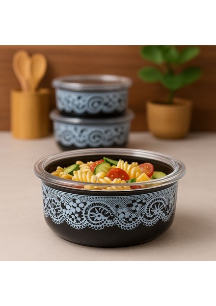 Şık Emaye Saklama Kabı Seti, Hava Sızdırmaz ve Organizer, 3 Boy, Siyah indirimleri