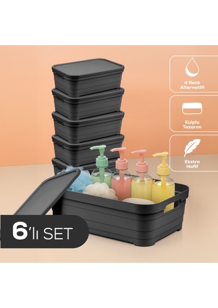 6'lı Kapaklı 8,2 Litre Saklama Kutusu Antrasit