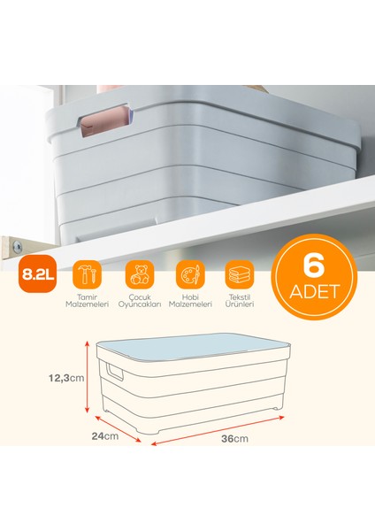 6'lı Kapaklı 8,2 Litre Saklama Kutusu Antrasit fiyatları