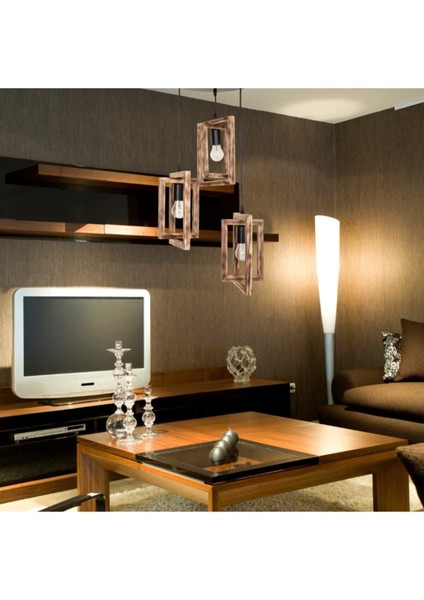 3'lü Ahşap Avize, Country Tarzı, Kahverengi, Şık ve Modern Tasarım