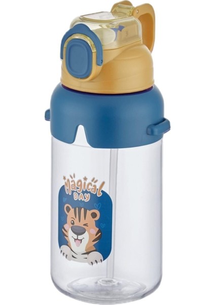 Kalın Pipetli, Kilitli Kapak, 650 Ml, Renkli Su Matara, Boyun Askılı, Okul Için