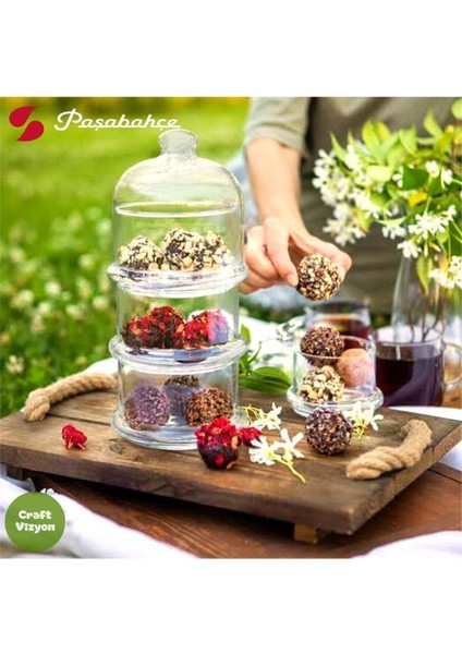 Üç Katlı Cam Kurabiye ve Şekerlik Saklama Kabı, Şık ve Büyük Boy Sunum Aparatı