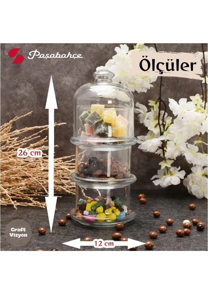 Üç Katlı Cam Kurabiye ve Şekerlik Saklama Kabı, Şık ve Büyük Boy Sunum Aparatı fiyatları