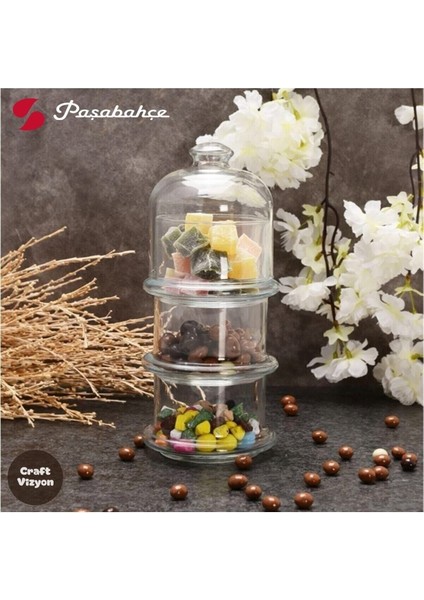 Üç Katlı Cam Kurabiye ve Şekerlik Saklama Kabı, Şık ve Büyük Boy Sunum Aparatı indirimleri