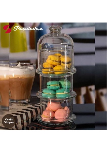 Üç Katlı Cam Kurabiye ve Şekerlik Saklama Kabı, Şık ve Büyük Boy Sunum Aparatı