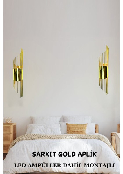 Şık Pilli Duvar Aplik, Altın Renk, Modern LED Aydınlatma, Zarif Tasarım fırsatları