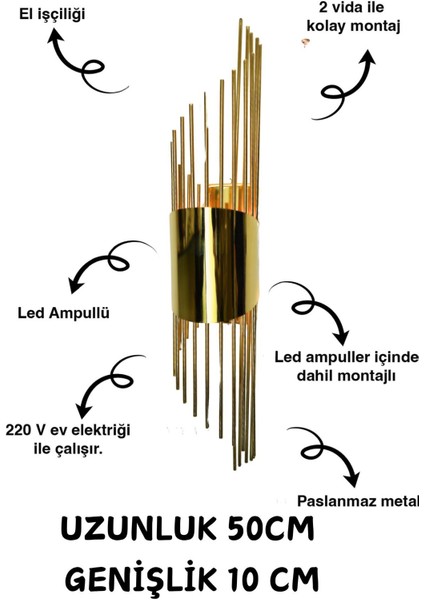 Şık Pilli Duvar Aplik, Altın Renk, Modern LED Aydınlatma, Zarif Tasarım