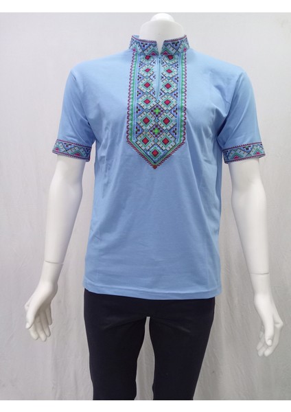 Uygur Kanaviçe Motifli Hakim Yaka Tişört