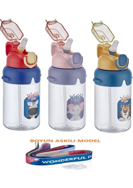 Kalın Pipetli, Kilitli Kapak, 650 Ml, Renkli Su Matara, Boyun Askılı, Okul Için fırsatları