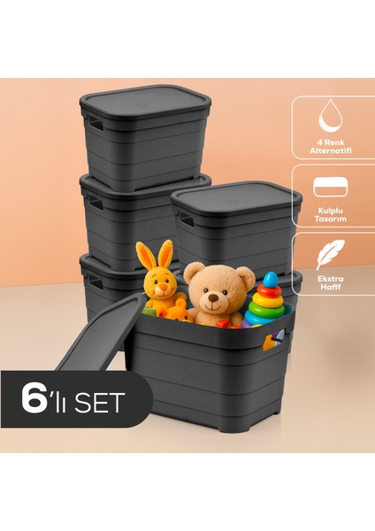 6'lı Kapaklı 5 Litre Saklama Kutusu Antrasit