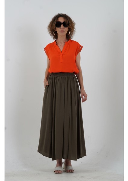 Haki Tensel Uzun Etek