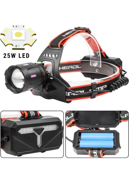 25W 1800 Lümen Profesyonel Şarjlı Kafa Lambası