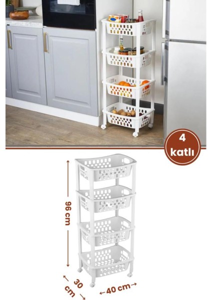 4 Katlı Çok Amaçlı Sebze ve Meyve Saklama Rafı, Pratik ve Şık Tasarım