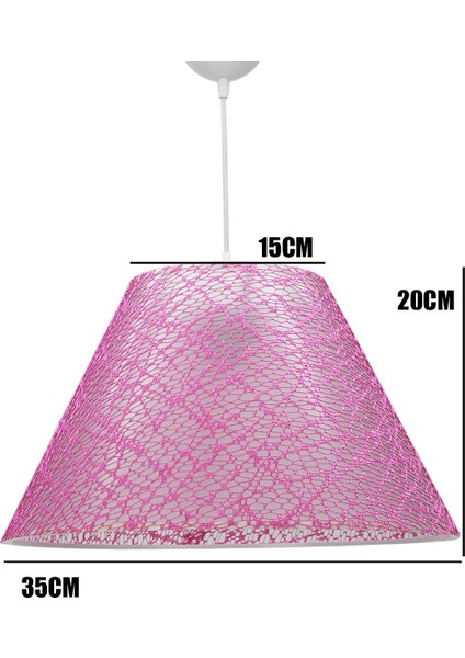 Şık Pembe Üçlü Dantelli Abajur ve Konik Avize Seti Yatak Odası Aydınlatması fırsatları