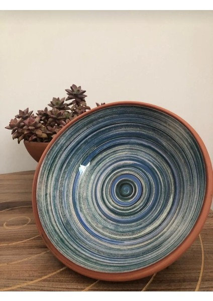 Ayaklı Sunum Kasesi, Meyve, Sebze, Çips, Şekerlik Kasesi Mozaik Kazıma 20 cm Mavi