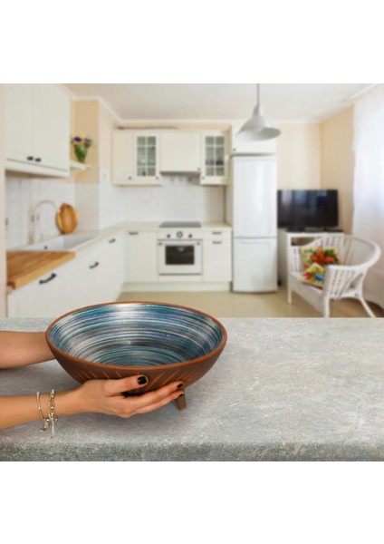 Ayaklı Sunum Kasesi, Meyve, Sebze, Çips, Şekerlik Kasesi Mozaik Kazıma 20 cm Mavi modelleri