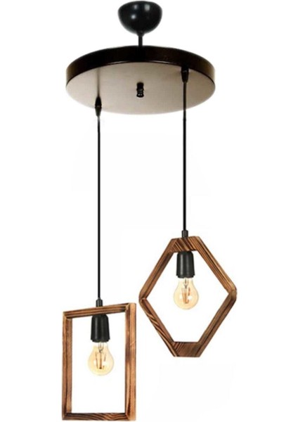 Kahverengi 2'li Ahşap Avize, Şık ve Modern Tasarım, Evinize Sıcaklık Katacak Parlaklık