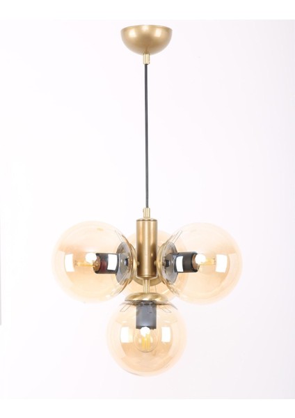 4'lü Eskitme Bal Camlı Zarif Avize, Mavi Renkli, Şık ve Modern Tasarım