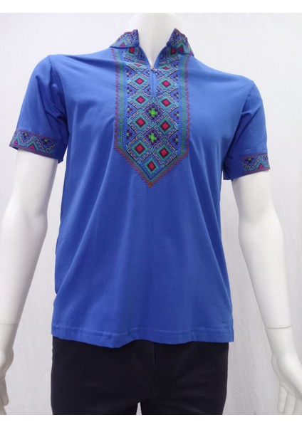 Uygur Kanaviçe Motifli Hakim Yaka Tişört