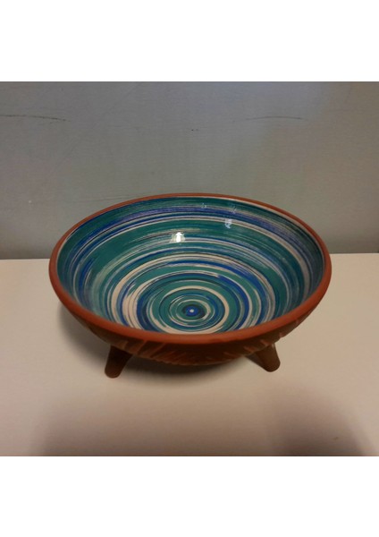 Ayaklı Sunum Kasesi, Meyve, Sebze, Çips, Şekerlik Kasesi Mozaik Kazıma 20 cm Mavi