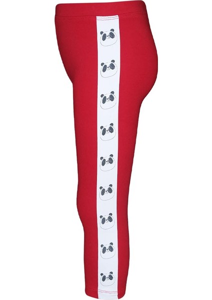 Kırmızı Kız Çocuk Şardonlu Yanda Panda Baskılı Tayt fiyatları