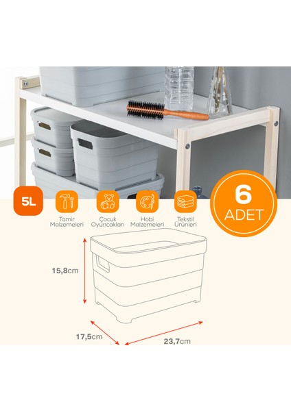 6'lı 5 Litre Saklama Kutusu Antrasit fiyatları