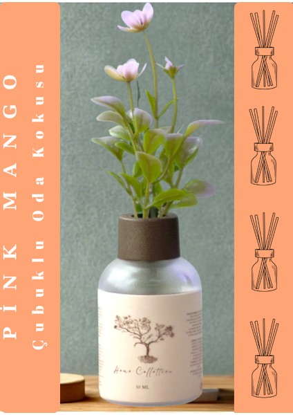 1 Adet Koku Giderici Banyo Tuvalet Oda Kokusu Pink Mango 50ML Yapay Çiçekli