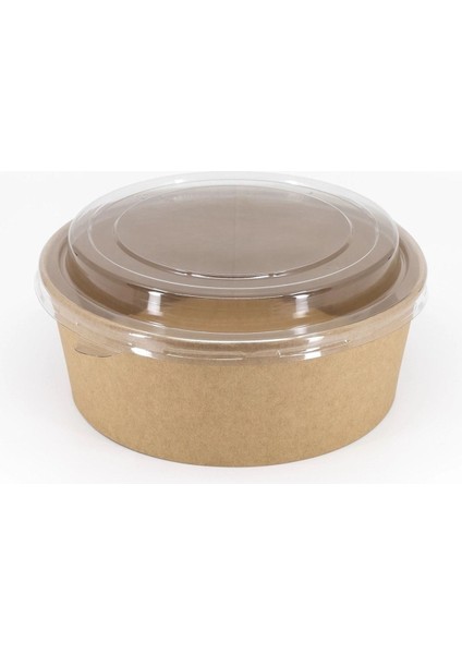 Kraft Kağıt Kase 1100CC Pet Kapaklı 50'li, Dayanıklı ve Şık Kullanım Sağlar.