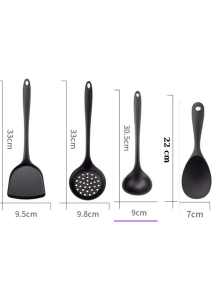 Isıya Dayanıklı Silikon Spatula ve Kepçe Seti, Siyah, 4 Parça fırsatları