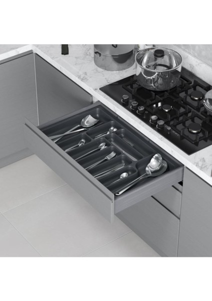 Antrasit Renk Çekmece Içi Plastik Kaşıklık 74X49 Cm, 10 Gözlü