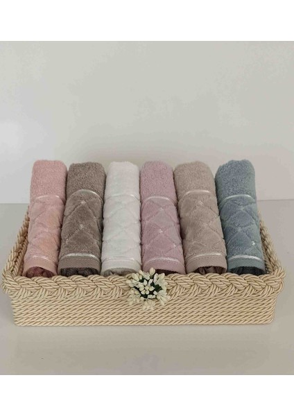 Havlulu Sepet 30*50 cm 6 Adet Pamuklu Havlu ve Sepet Hediyelik Bohçalık Çeyizlik