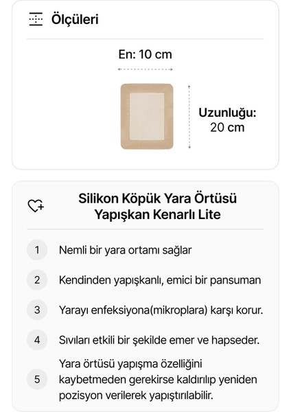 Silikon Köpük Yara Örtüsü 20x10 cm modelleri