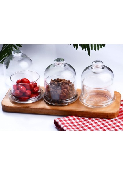 Ahşap Stantlı Cam Saklama Kabı, Kahvaltılık, Masaüstü, Beyaz