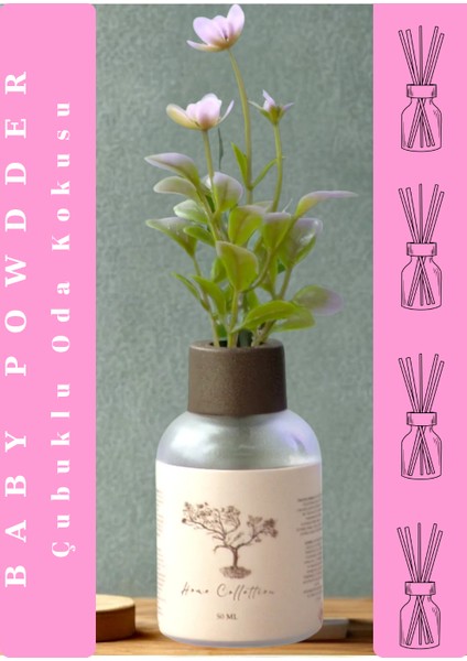 1 Adet Koku Giderici Banyo Tuvalet Oda Kokusu Baby Powder Pudra 50ML Yapay Çiçekli