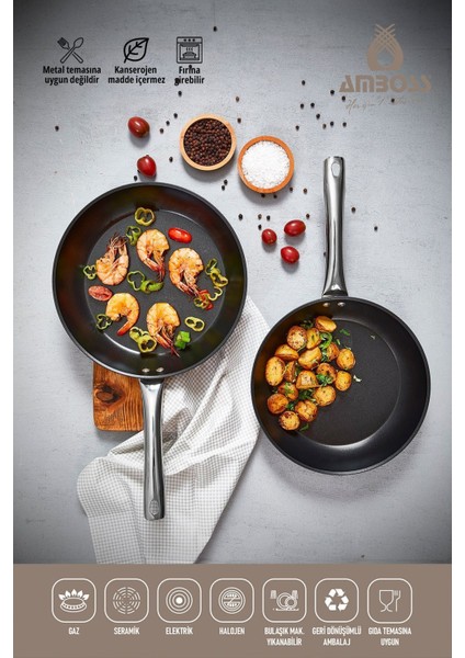 28 cm Titanyum Kaplama Yanmaz Yapışmaz Tava, Şık ve Dayanıklı Mutfak Gereci