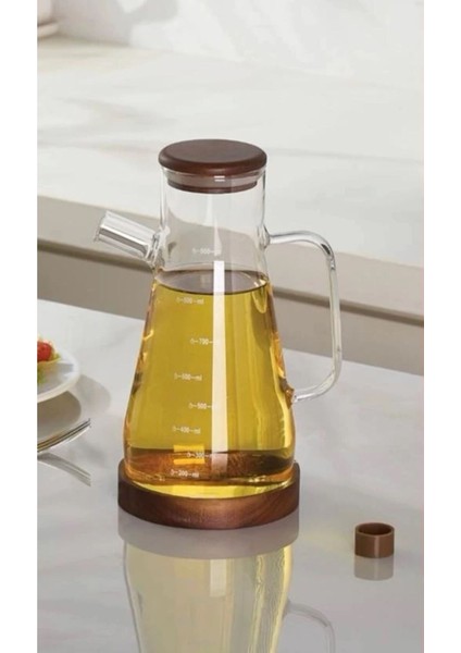 Vakum Kapaklı, Standlı, 900 ml Ahşap Yağlık, Şık ve Kullanışlı Tasarım