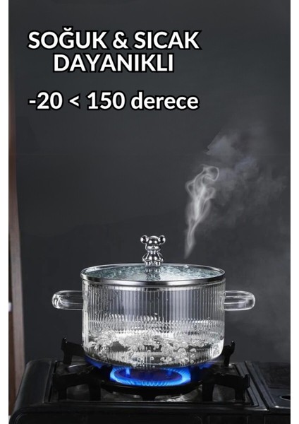 1700CC Ayıcık Figürlü Isıya Dayanıklı Borosilikat Cam Tencere fiyatları