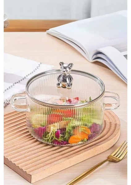 1700CC Ayıcık Figürlü Isıya Dayanıklı Borosilikat Cam Tencere modelleri