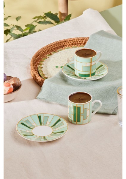 Yeşil 2 Kişilik 80 ml Kahve Fincan Takımı, Şıklık ve Zarafetle Kahve Keyfi