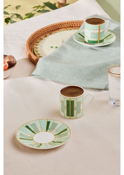 Yeşil 2 Kişilik 80 ml Kahve Fincan Takımı, Şıklık ve Zarafetle Kahve Keyfi