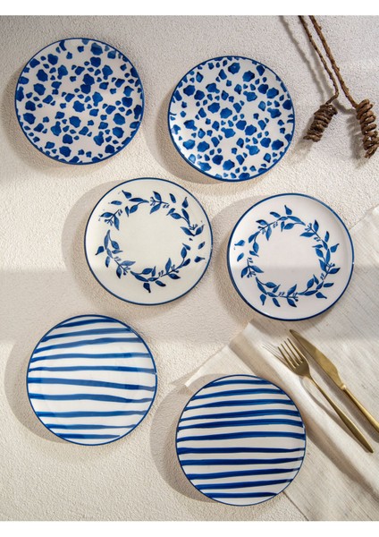 El Yapımı Trend Mavi 6'lı Pasta Seti, 19 Cm, Şık ve Kullanışlı Tasarım