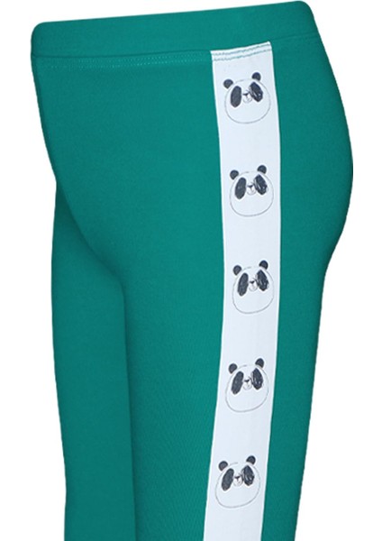 Koyu Yeşil Kız Çocuk Şardonlu Yanda Panda Baskılı Tayt modelleri