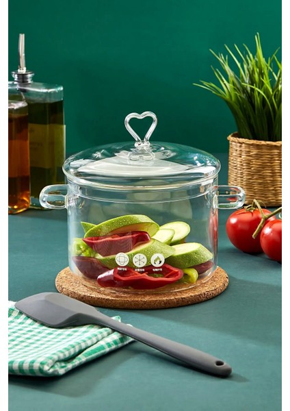 Kalp Figürlü Borosilikat Cam Tencere 1900 Ml, Şeffaf, Isıya Dayanıklı, Kulplu fiyatları