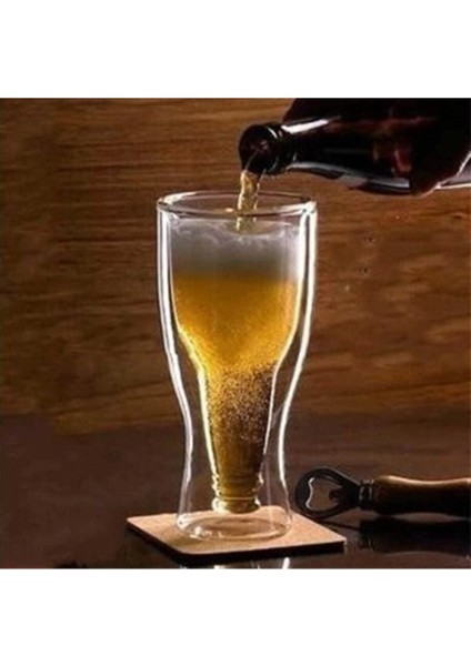 Şişe Tasarımlı Çift Cidarlı Cam Bardak, 350 Ml, Bira ve Meşrubat Için, Beyaz modelleri