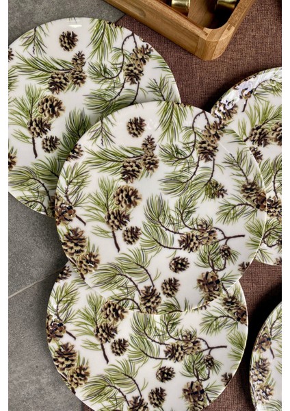 Renkli 21 cm 6 Kişilik Kozalak Detaylı Pasta Tabağı Seti fiyatları