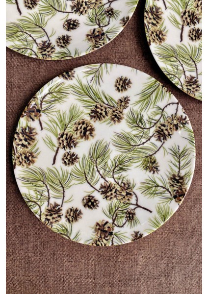 Renkli 21 cm 6 Kişilik Kozalak Detaylı Pasta Tabağı Seti modelleri