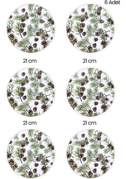 Renkli 21 cm 6 Kişilik Kozalak Detaylı Pasta Tabağı Seti fırsatları