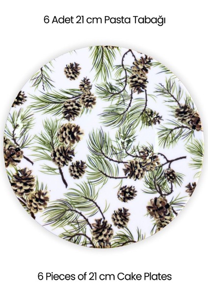 Renkli 21 cm 6 Kişilik Kozalak Detaylı Pasta Tabağı Seti indirimleri